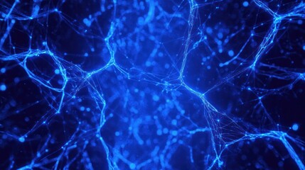 Naklejka premium Abstract blue network structure with connections and nodes on a dark background. Use for science