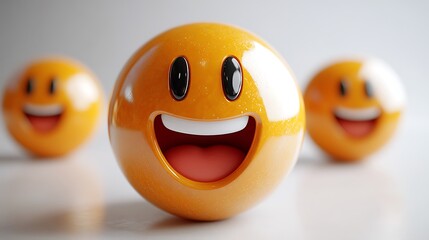 Happy emoji spheres on white background. Possible use for social media, internet, or communication