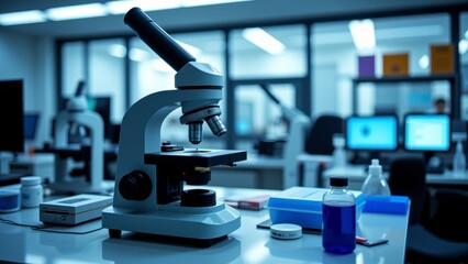 Modern Microscope in a Scientific Laboratory Setting Research Equipment Medical Technology