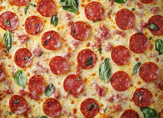 Delicious Pepperoni Pizza with Basil Topping
