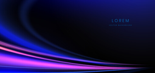 Abstract futuristic blue and purple curve light ray on dark blue background.