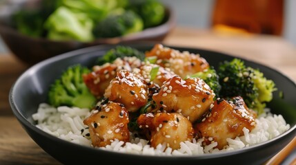 Savory Chicken and Broccoli Rice Bowl with Sesame Garnish