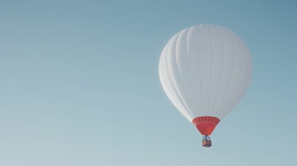 Obraz premium White hot air balloon soaring, clear sky, travel adventure