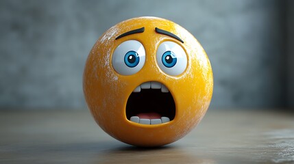 3D shocked emoji on wooden surface