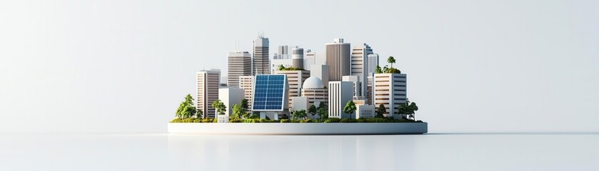 Fototapeta premium A modern city skyline with greenery and innovative buildings.