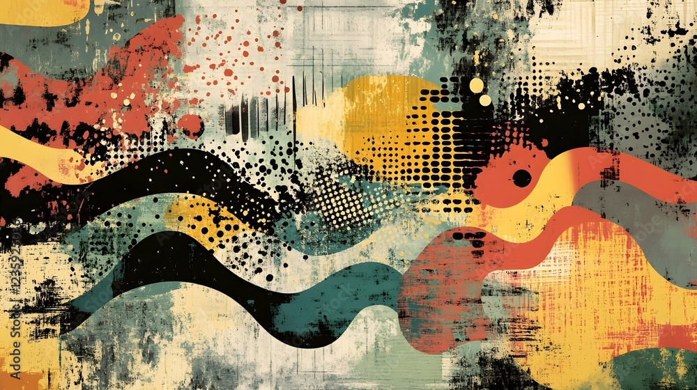 Fototapete vibrant fluid dynamics expressive multicolored splatters and brush strokes on abstract canvas