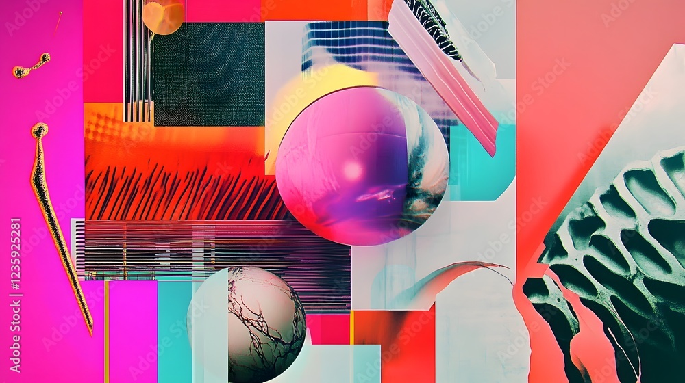 Aufkleber vibrant geometric composition with spherical 3d elements and contrasting textures