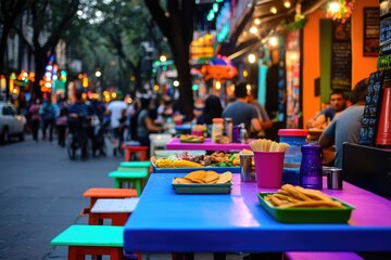 Vibrant Nightlife: Street Food Delight in Colorful City