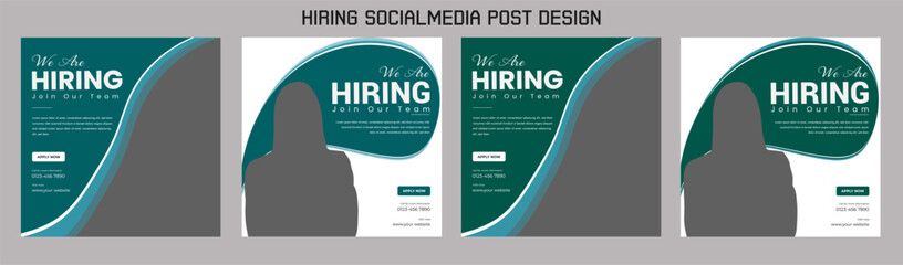 Clean and simple employee hiring social media post banner template. We want a minimalistic flyer template with large text. We're hiring. We're pursuing creative concepts. Hiring for creative work.