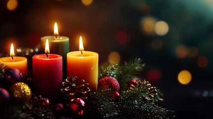 Burning Candles Christmas Wreath Festive Decor