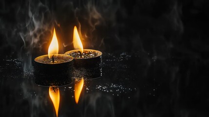 Burning Candles Reflection Dark Water Moody Atmosphere