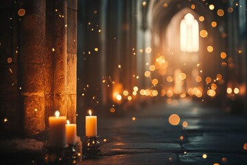 Obraz premium Candles in Cathedral Romantic Church Scene Warm Glow