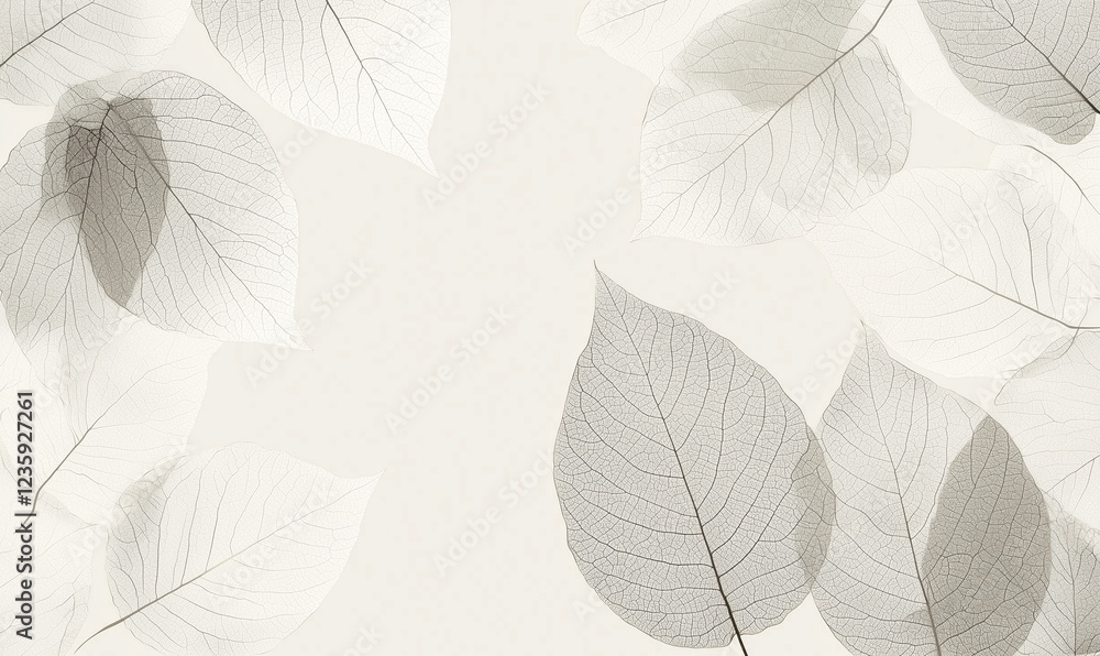 Poster translucent leaves overlaying a light background, creating a delicate and serene natural pattern.