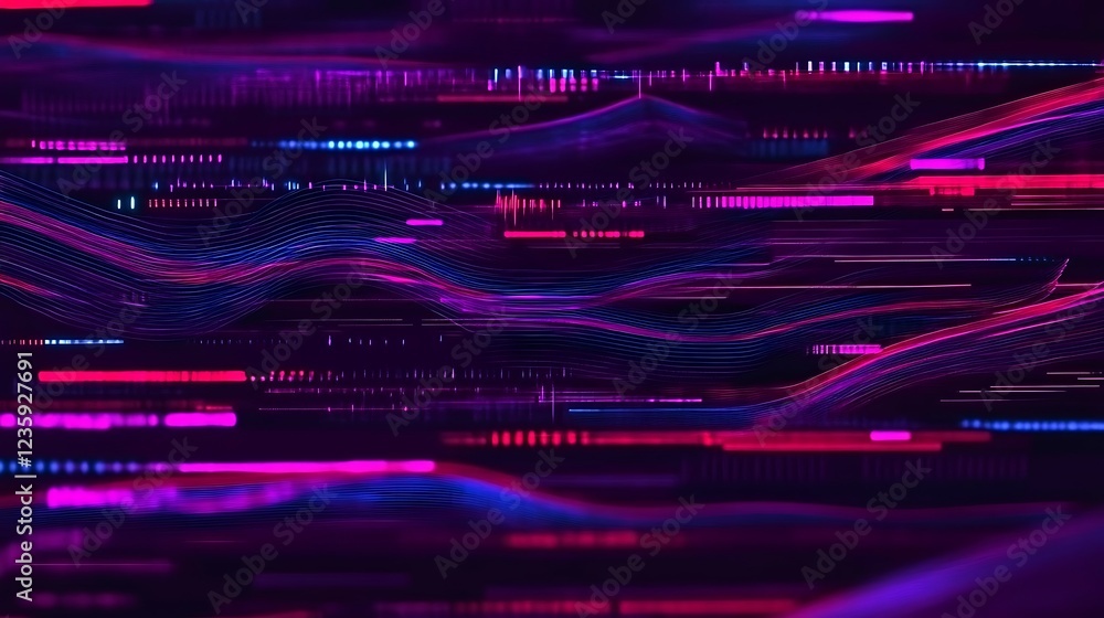 Poster Abstract digital waves, vibrant colors, data flow.  Possible use Technology background