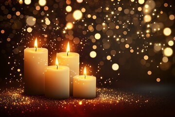 Glowing Candles Festive Background with Sparkling Lights