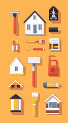 A set of home improvement icons representing various renovation projects and DIY ideas, ideal for home improvement blogs.