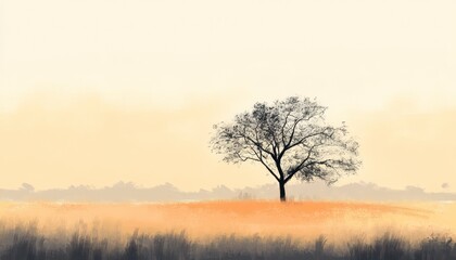 Solitary Tree in a Serene Autumnal Field