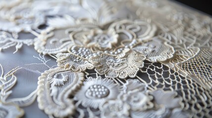 Obraz premium Exquisite Lace Detail Showcasing Intricate Floral Patterns and Textures