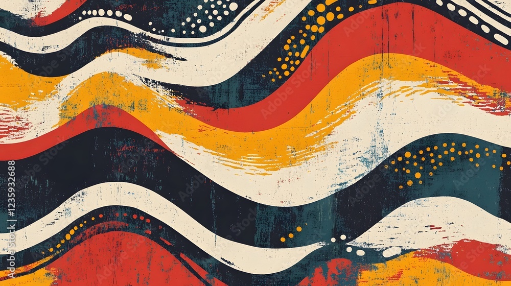 Poster vibrant wavy abstract digital art with flowing geometric patterns and colorful gradient backgrounds