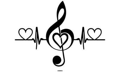 Musical note or treble clef. Abstract graphic drawing of musical clef with black and white design