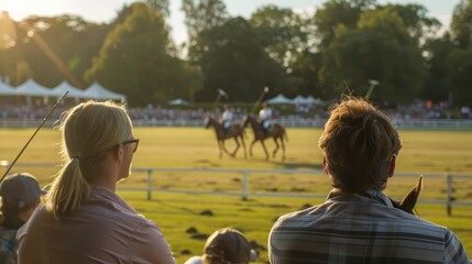 Engaging Polo Match at Sunset with Enthusiastic Spectators