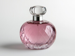 Glossy Pink Perfume Bottle on White Surface