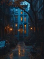 Fototapeta premium Moody Blue Building Night Alleyway Photography