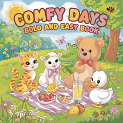 cute coloring book cover, cover, cute kids illustration, cartoon cover, cartoon illustration, kawaii coloring, easy and bold, kawaii cover, cozy, cozy cover, fuzzy, hygge, coloring pages, adult colori