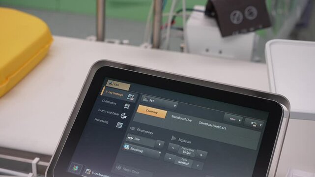 Interventional cardiology.  Monitor screen in radiology.