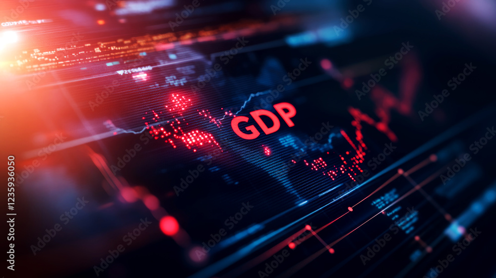 Poster analyzing gdp trends and impact on global economies data visualization digital environment technical