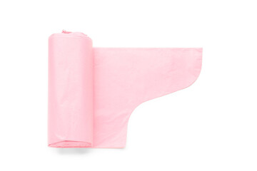 Pink roll of garbage bag isolated on white background