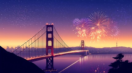 Golden Gate Bridge Fireworks Night Skyline