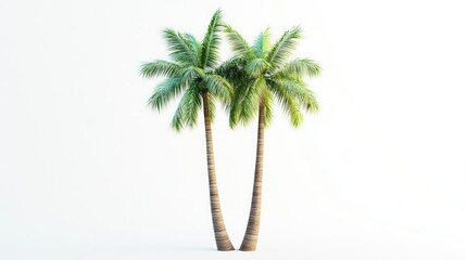 Two palm trees on white background, tropical vacation