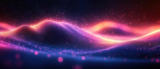 Obraz premium Dynamic light waves dancing across the horizon abstract visualization digital environment