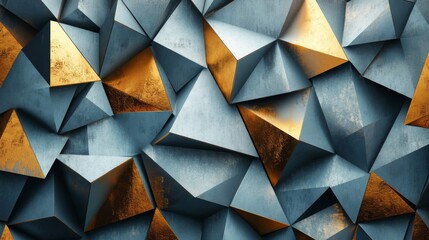 Fototapeta premium Abstract Geometric Pattern with Gold and Grey Triangles