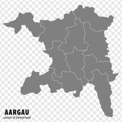 Map Aargau on transparent background. Canton Aargau map with  districts  in gray for your design. Switzerland. EPS10.
