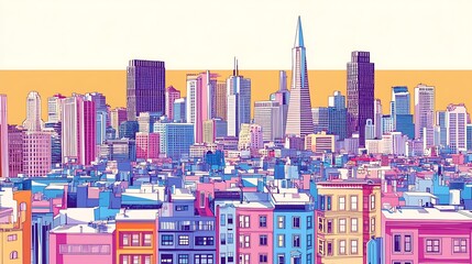 Naklejka premium Colorful San Francisco Skyline Panorama
