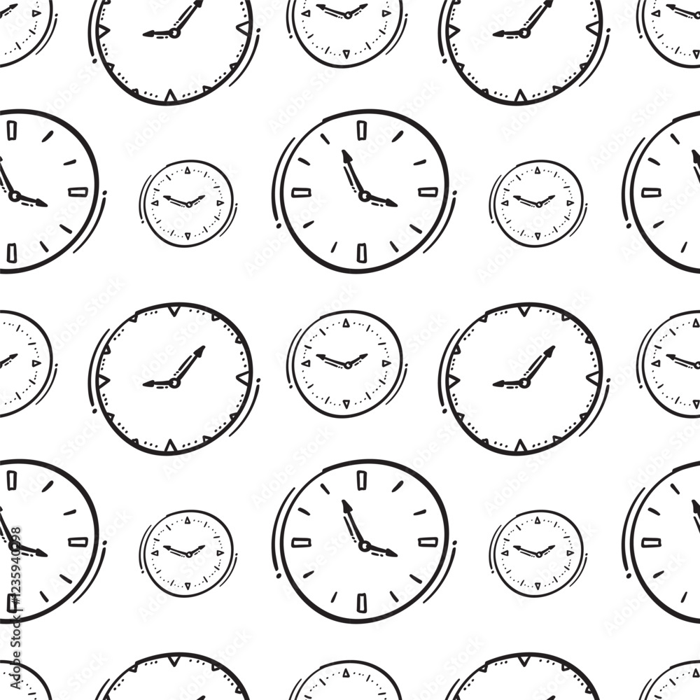 Wall mural clock icon pattern. clock icon seamless pattern. doodle clock icon seamless pattern. doodle clock ic