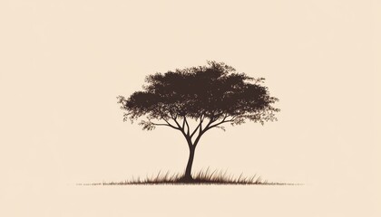 Fototapeta premium Solitary Tree Silhouette Against A Beige Sky