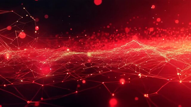 Red background with a lot of dots and a red line. The dots are scattered all over the background