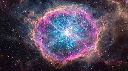 Mystical star-shaped nebula floating in space