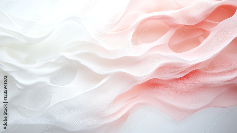 Poster abstract wavy texture with soft pink and white hues, blending seamlessly creating a gentle flowing e