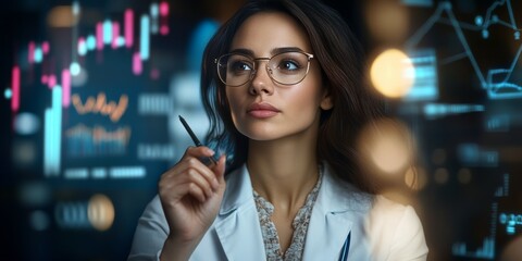 Medical professional analyzing charts and graphs in modern office setting