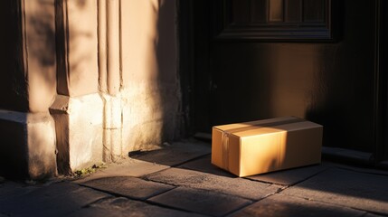 Delivery Package at Doorstep in Soft Evening Light and Shadow