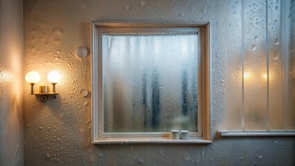 Foggy mirror in bathroom with condensation, soft light, moisture,  soft light