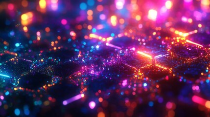 Vibrant Abstract Background with Glowing Particles and Neon Lights