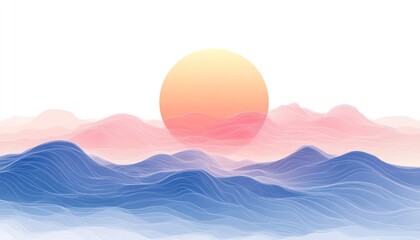 Sunset Over Abstract Pink and Blue Mountains