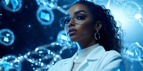 Scientist analyzing medical data with futuristic holographic interface