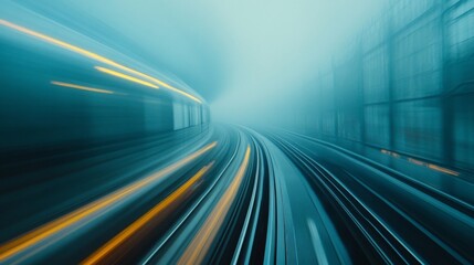 Obraz premium Fast Train Through Foggy Subway Tunnel