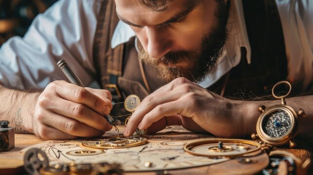 Skilled Watchmaker Repairing Intricate Clock Mechanism